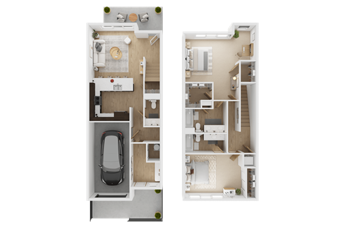 Floor plan for 2 beds, 2.5 baths, 1408 sqft